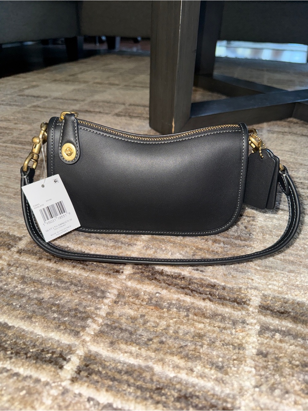 Coach Black Leather Shoulder Swing Bag with Gold Hardware NWT